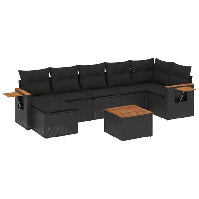 vidaXL 8-Tlg Garten-Sofagarnitur mit Kissen Schwarz Poly Rattan 3227035