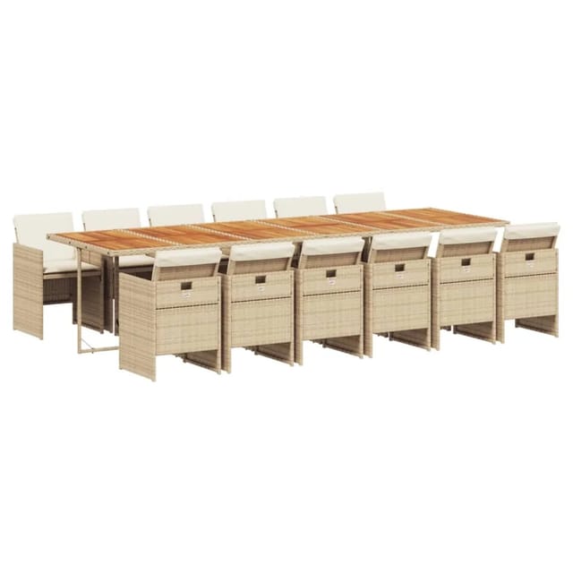 vidaXL 13-Tlg Garten-Essgruppe mit Kissen Beige Poly Rattan 3277719