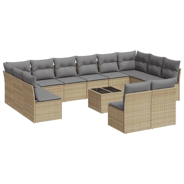 vidaXL 13-Tlg Garten-Sofagarnitur mit Kissen Beige Poly Rattan 3250218