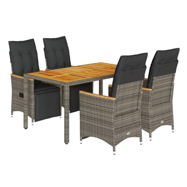 vidaXL 5-Tlg Garten-Bistro-Set mit Kissen Grau Poly Rattan 3276969