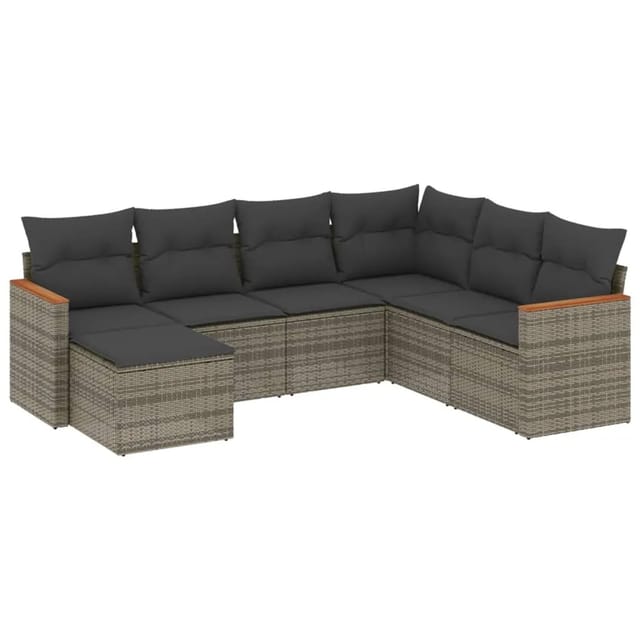vidaXL 7-Tlg Garten-Sofagarnitur mit Kissen Grau Poly Rattan 3226207