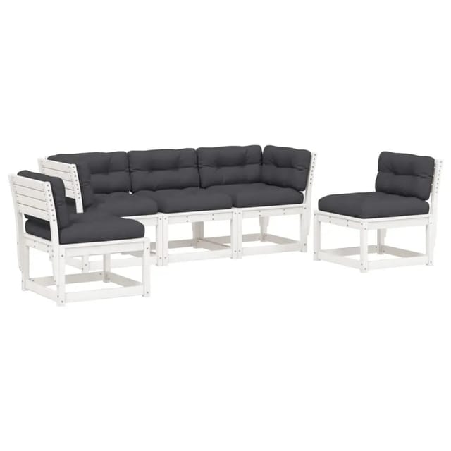 vidaXL 5-Tlg Garten-Sofagarnitur mit Kissen Weiß Massivholz Kiefer 3216981