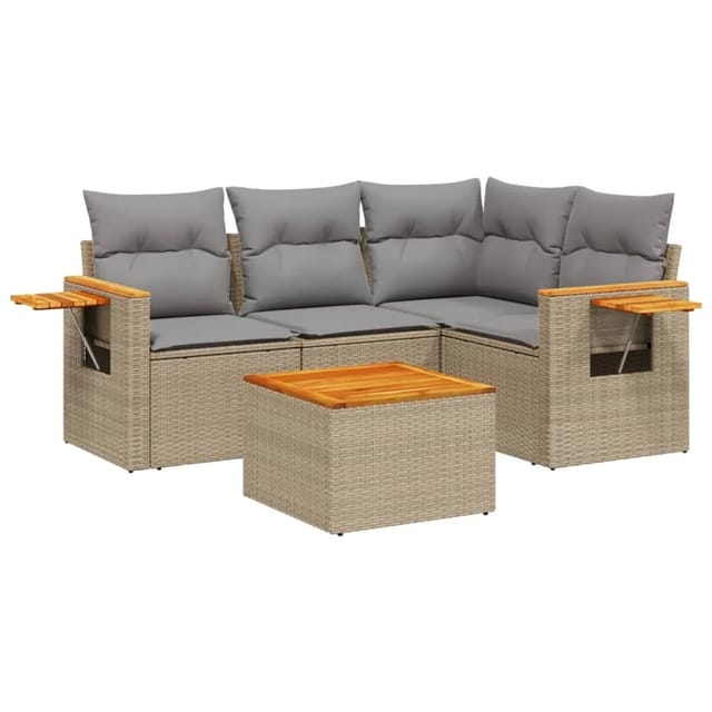 vidaXL 5-Tlg Garten-Sofagarnitur mit Kissen Beige Poly Rattan 3226780