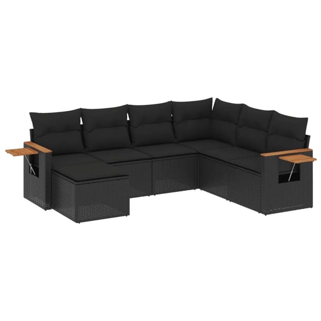 vidaXL 7-Tlg Garten-Sofagarnitur mit Kissen Schwarz Poly Rattan 3227042