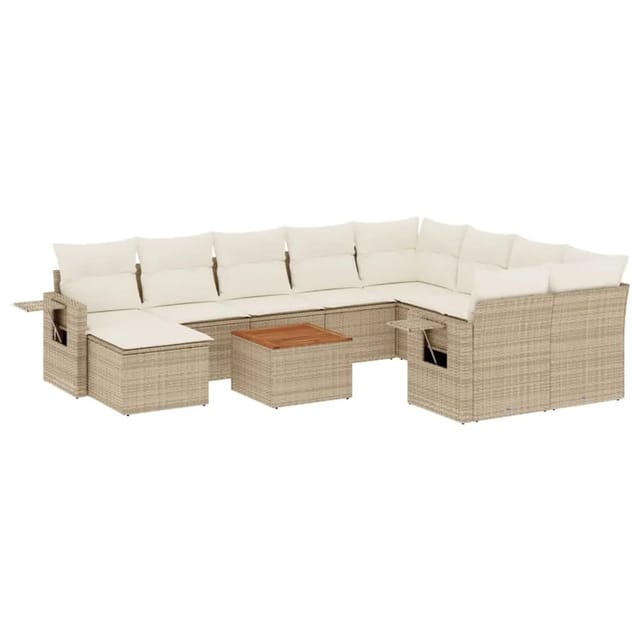 vidaXL 11-Tlg Garten-Sofagarnitur mit Kissen Beige Poly Rattan 3257185
