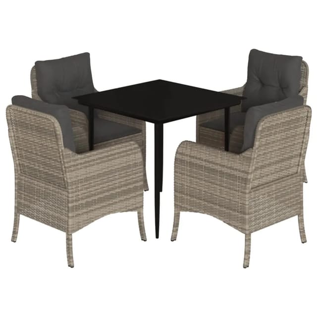 vidaXL 5-Tlg Garten-Essgruppe mit Kissen Hellgrau Poly Rattan 3211991