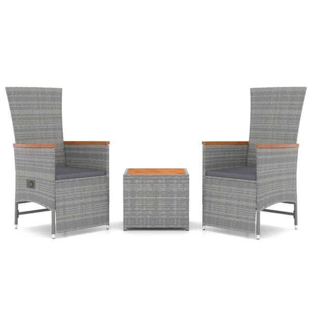 vidaXL 3-Tlg Garten-Lounge-Set Grau Poly Rattan Massivholz Akazie 3157654