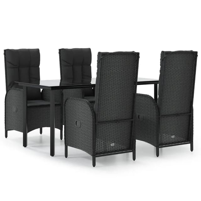 vidaXL 5-Tlg Garten-Essgruppe mit Kissen Schwarz Poly Rattan 3185191
