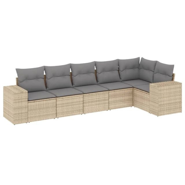 vidaXL 6-Tlg Garten-Sofagarnitur mit Kissen Beige Poly Rattan 3254926
