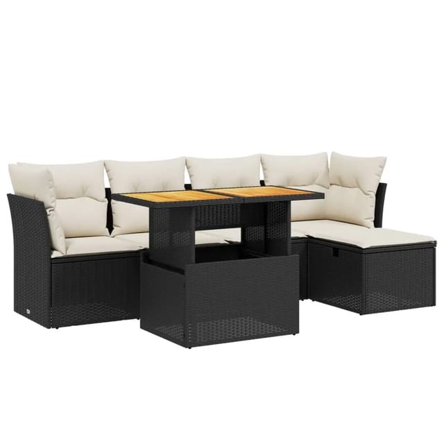 vidaXL 6-Tlg Garten-Sofagarnitur mit Kissen Schwarz Poly Rattan 3275464