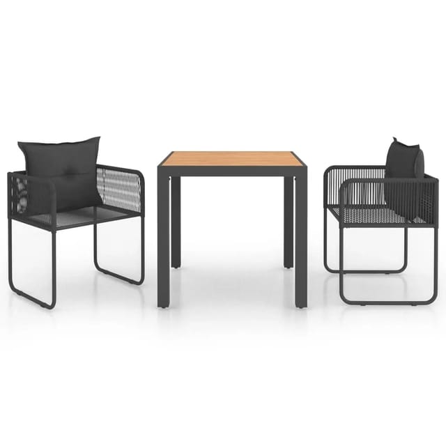 vidaXL 3-Tlg Garten-Essgruppe PVC Rattan Schwarz und Braun 3060106