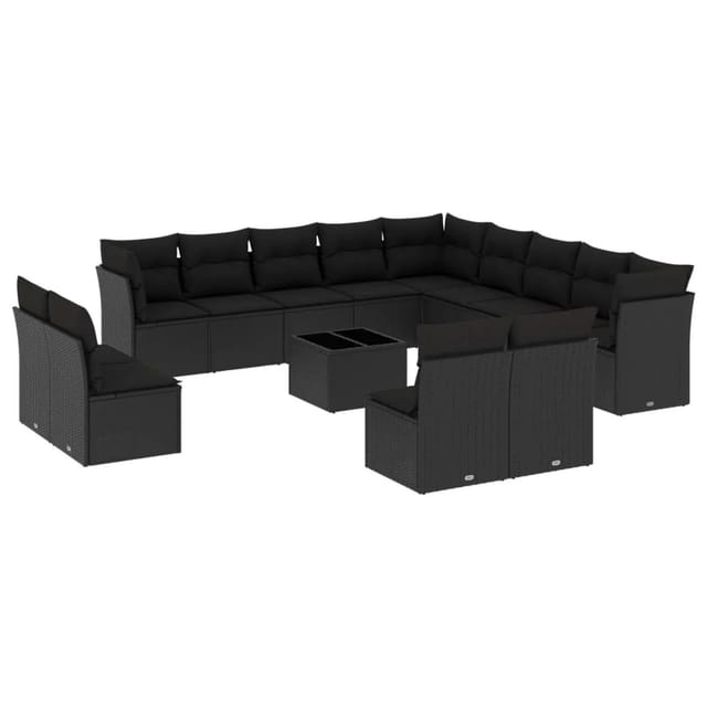 vidaXL 14-Tlg Garten-Sofagarnitur mit Kissen Schwarz Poly Rattan 3218495