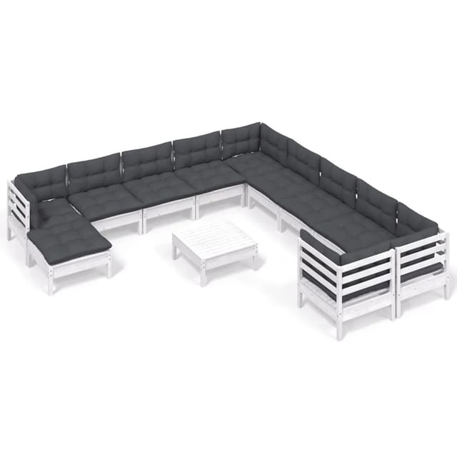 vidaXL 12-Tlg Garten-Lounge-Set mit Kissen Weiß Kiefernholz 3097062