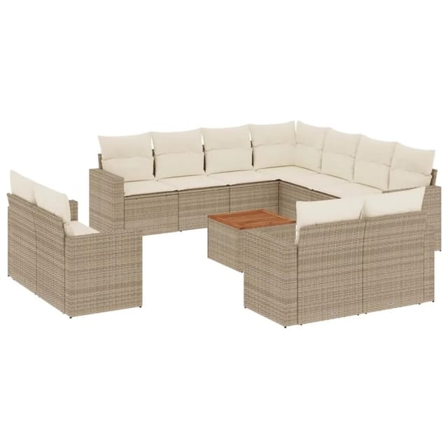 vidaXL 12-Tlg Garten-Sofagarnitur mit Kissen Beige Poly Rattan 3256716
