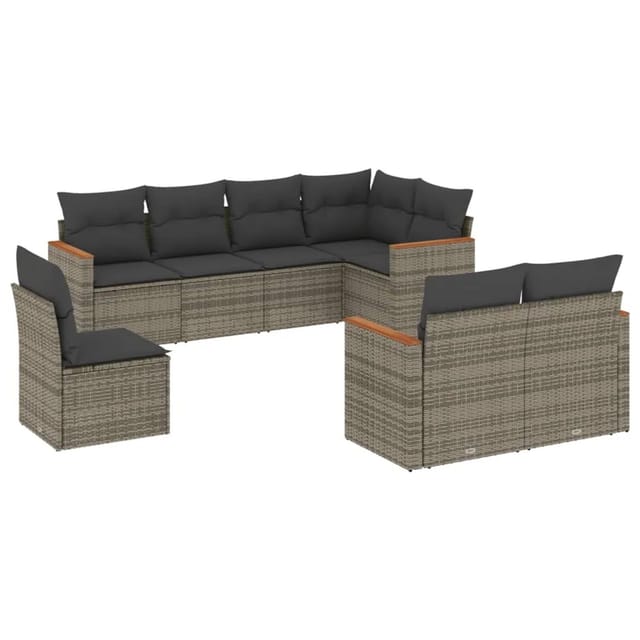 vidaXL 8-Tlg Garten-Sofagarnitur mit Kissen Grau Poly Rattan 3258567