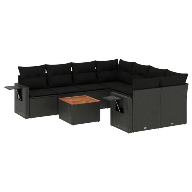 vidaXL 9-Tlg Garten-Sofagarnitur mit Kissen Schwarz Poly Rattan 3256818
