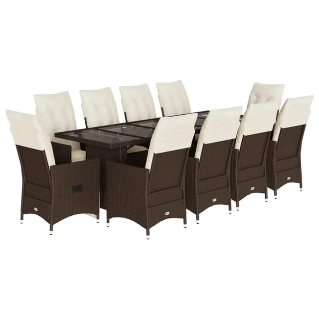 vidaXL 11-Tlg Garten-Bistro-Set mit Kissen Braun Poly Rattan 3277245