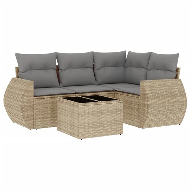 vidaXL 5-Tlg Garten-Sofagarnitur mit Kissen Beige Poly Rattan 3221318