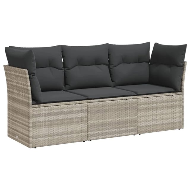 vidaXL 3-Tlg Garten-Sofagarnitur mit Kissen Hellgrau Poly Rattan 3249051