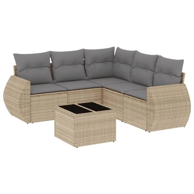 vidaXL 6-Tlg Garten-Sofagarnitur mit Kissen Beige Poly Rattan 3221358
