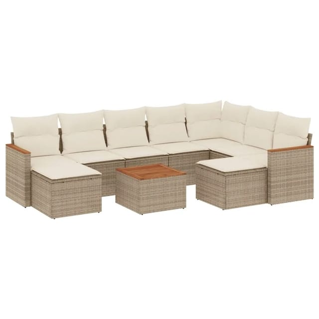 vidaXL 10-Tlg Garten-Sofagarnitur mit Kissen Beige Poly Rattan 3226548