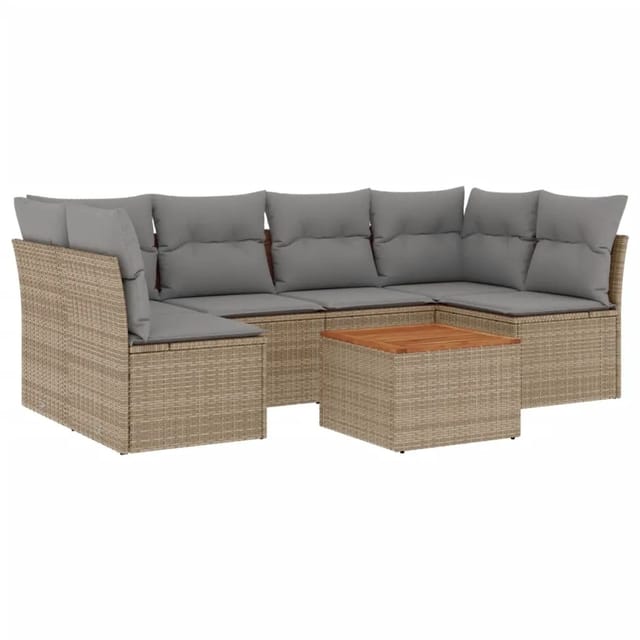 vidaXL 7-Tlg Garten-Sofagarnitur mit Kissen Beige Poly Rattan 3255891