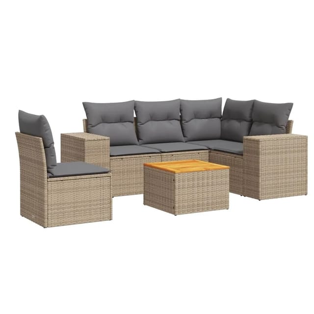 vidaXL 6-Tlg Garten-Sofagarnitur mit Kissen Beige Poly Rattan 3225450
