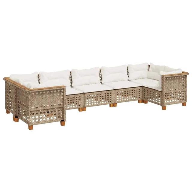 vidaXL 7-Tlg Garten-Sofagarnitur mit Kissen Beige Poly Rattan 3261976