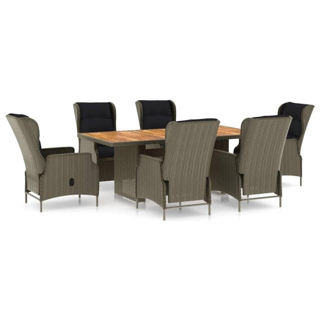 vidaXL 7-Tlg Garten-Essgruppe mit Auflagen Poly Rattan Braun 3060145