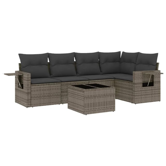 vidaXL 6-Tlg Garten-Sofagarnitur mit Kissen Grau Poly Rattan 3252477