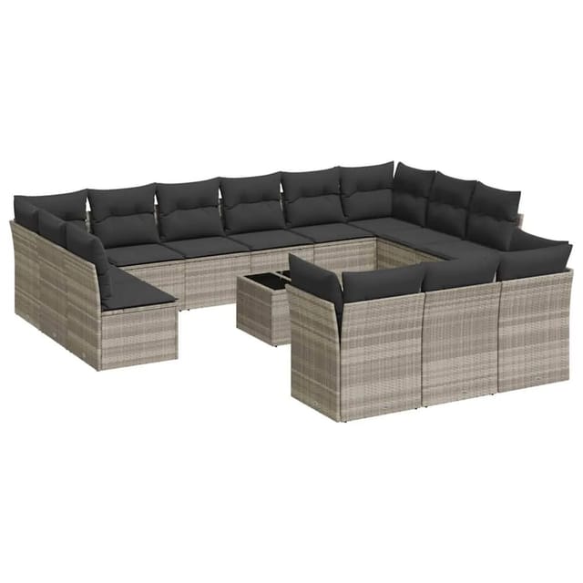 vidaXL 14-Tlg Garten-Sofagarnitur mit Kissen Hellgrau Poly Rattan 3218462