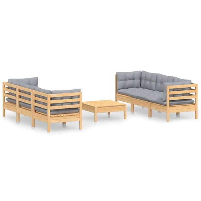 vidaXL 7-Tlg Garten-Lounge-Set mit Grauen Kissen Kiefernholz 3096117