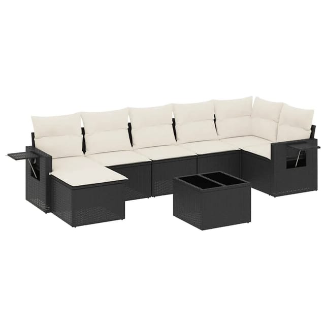 vidaXL 8-Tlg Garten-Sofagarnitur mit Kissen Schwarz Poly Rattan 3252823