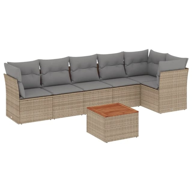vidaXL 7-Tlg Garten-Sofagarnitur mit Kissen Beige Poly Rattan 3255982
