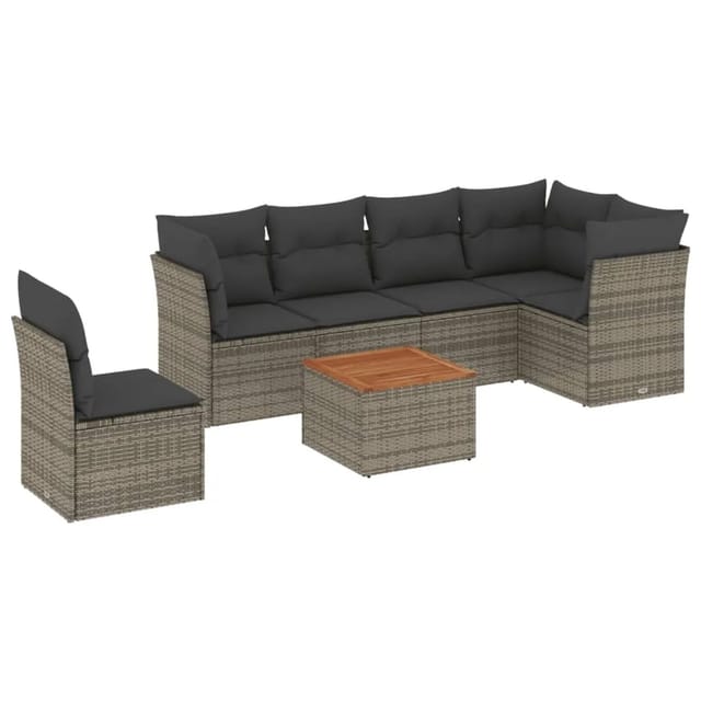 vidaXL 7-Tlg Garten-Sofagarnitur mit Kissen Grau Poly Rattan 3255997