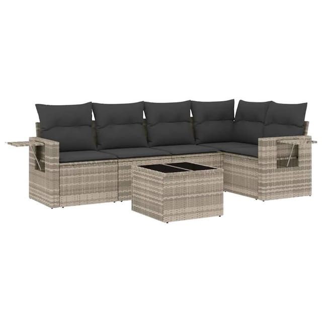 vidaXL 6-Tlg Garten-Sofagarnitur mit Kissen Hellgrau Poly Rattan 3220141