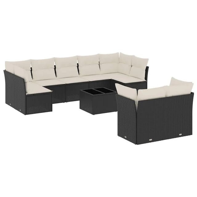 vidaXL 10-Tlg Garten-Sofagarnitur mit Kissen Schwarz Poly Rattan 3249995