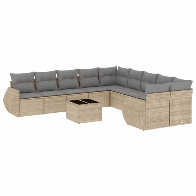 vidaXL 11-Tlg Garten-Sofagarnitur mit Kissen Beige Poly Rattan 3254256