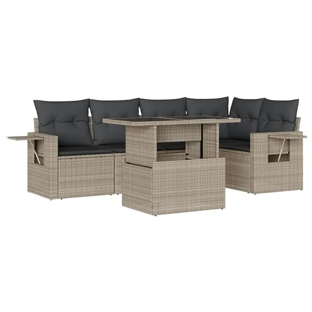 vidaXL 6-Tlg Garten-Sofagarnitur mit Kissen Hellgrau Poly Rattan 3267892
