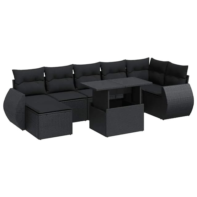 vidaXL 8-Tlg Garten-Sofagarnitur mit Kissen Schwarz Poly Rattan 3326676
