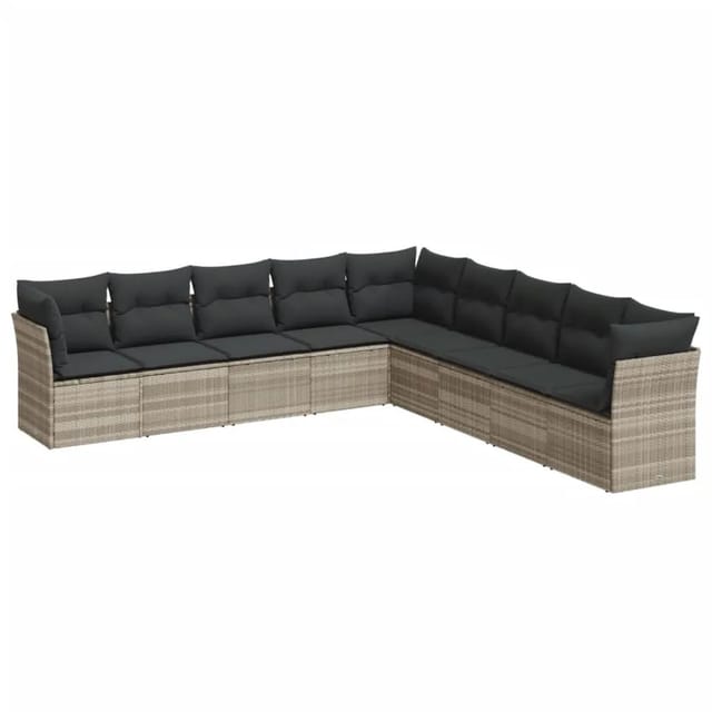 vidaXL 9-Tlg Garten-Sofagarnitur mit Kissen Hellgrau Poly Rattan 3217782