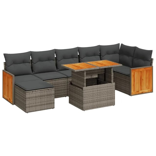 vidaXL 8-Tlg Garten-Sofagarnitur mit Kissen Grau Poly Rattan Akazie 3327742