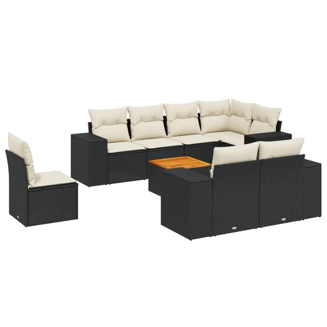 vidaXL 9-Tlg Garten-Sofagarnitur mit Kissen Schwarz Poly Rattan 3257869