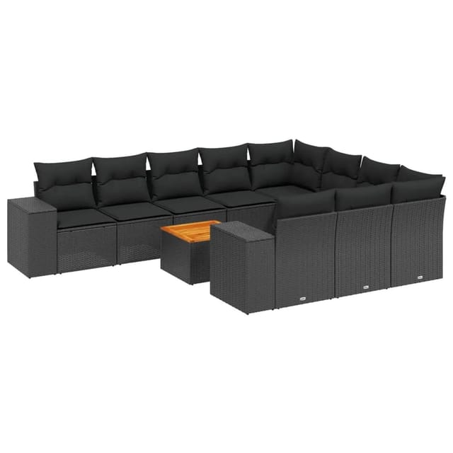 vidaXL 11-Tlg Garten-Sofagarnitur mit Kissen Schwarz Poly Rattan 3257952