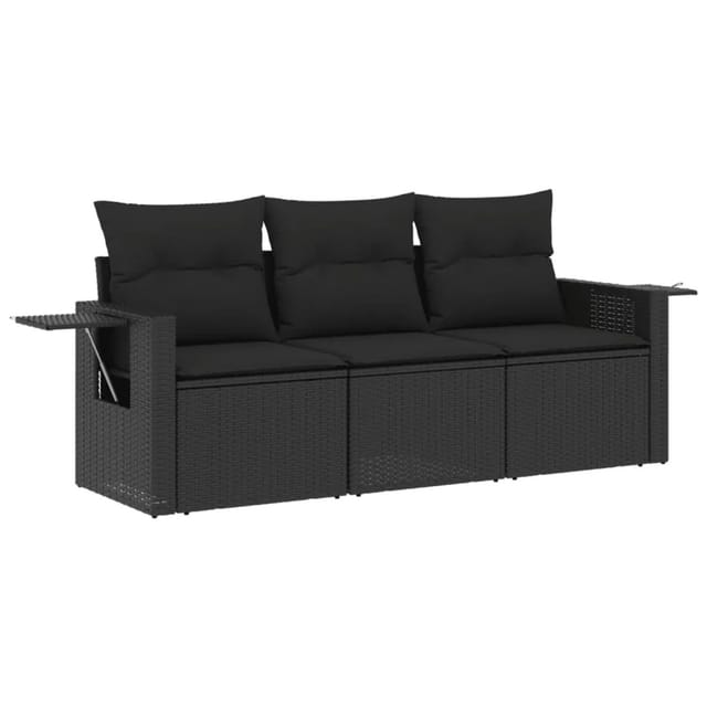 vidaXL 3-Tlg Garten-Sofagarnitur mit Kissen Schwarz Poly Rattan 3252192