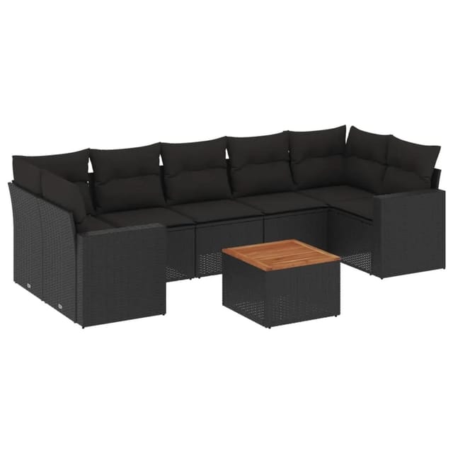 vidaXL 8-Tlg Garten-Sofagarnitur mit Kissen Schwarz Poly Rattan 3256363