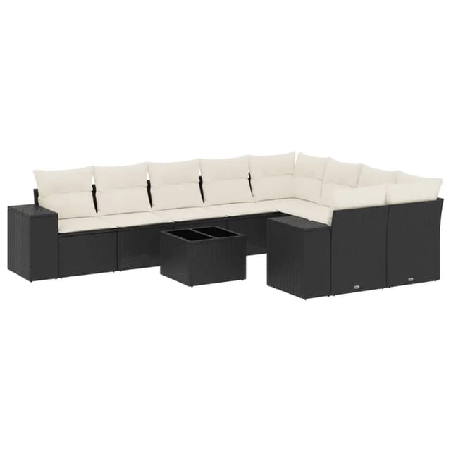 vidaXL 10-Tlg Garten-Sofagarnitur mit Kissen Schwarz Poly Rattan 3223045