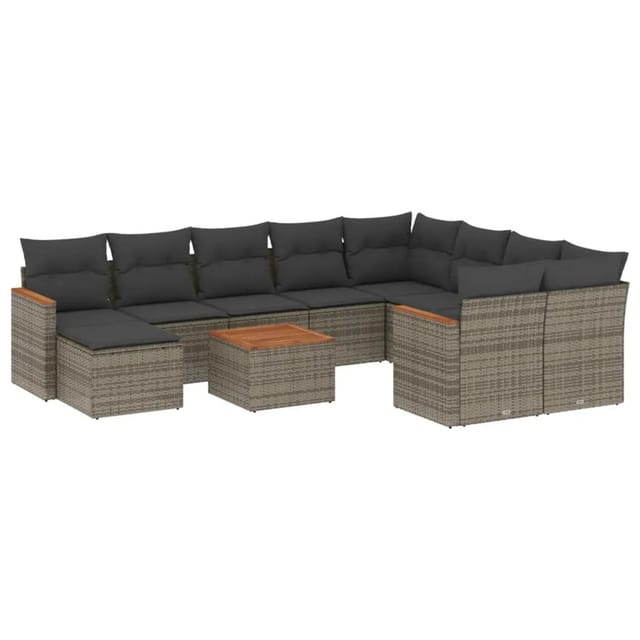 vidaXL 11-Tlg Garten-Sofagarnitur mit Kissen Grau Poly Rattan 3258966