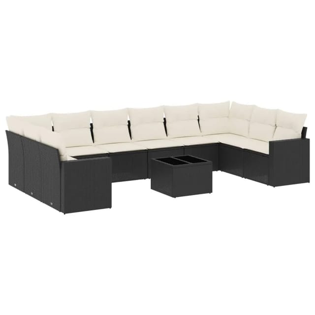 vidaXL 11-Tlg Garten-Sofagarnitur mit Kissen Schwarz Poly Rattan 3219466