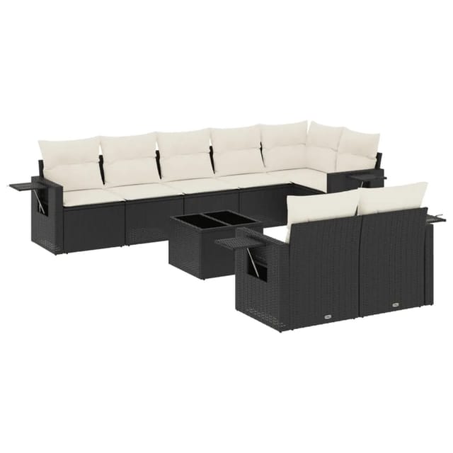 vidaXL 9-Tlg Garten-Sofagarnitur mit Kissen Schwarz Poly Rattan 3220425